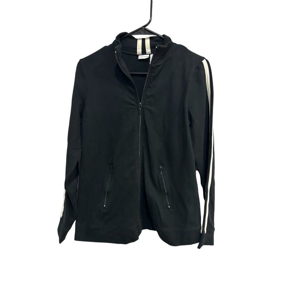 InDueTime Womens Black White Striped Sleeve Full Zip Jacket Size S Layer Sporty